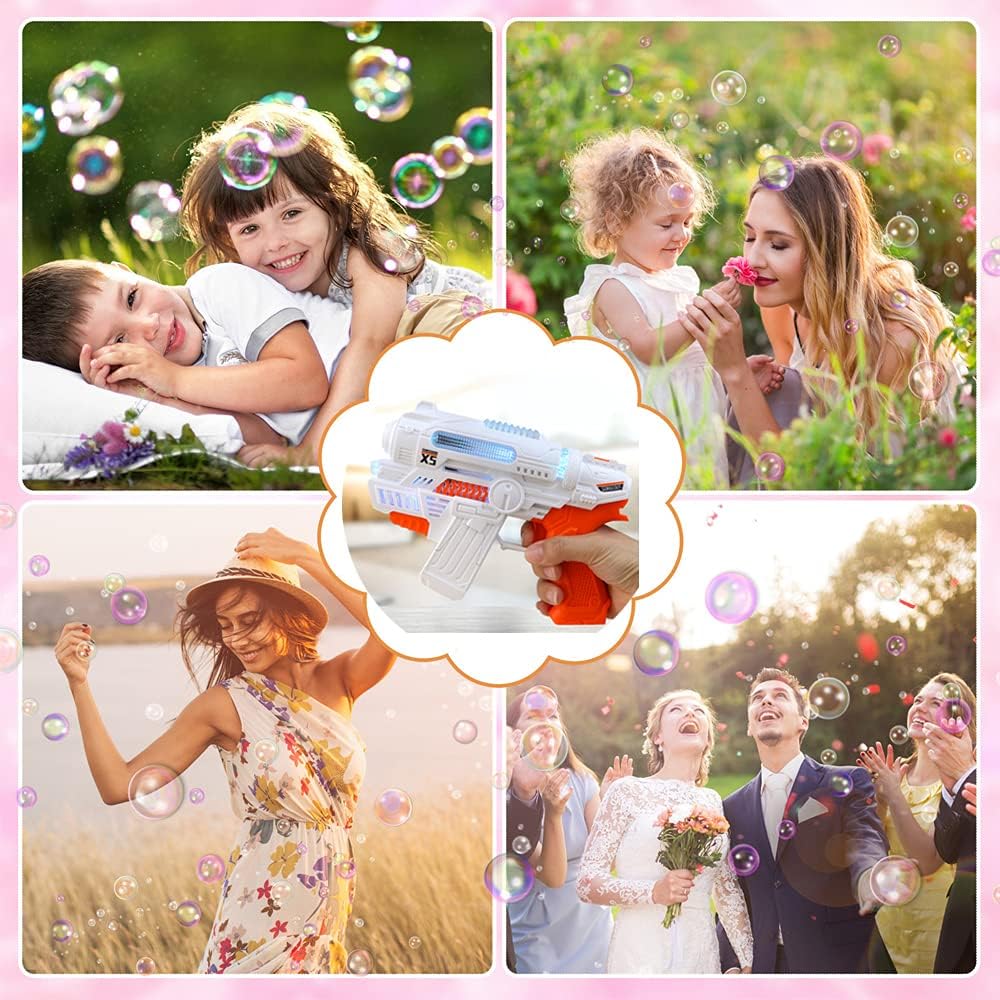 Besitek Kids Bubble Gun with 2 Bottles of Bubble Solution, Music, and Light - Bubble Maker for Summer and Party Fun