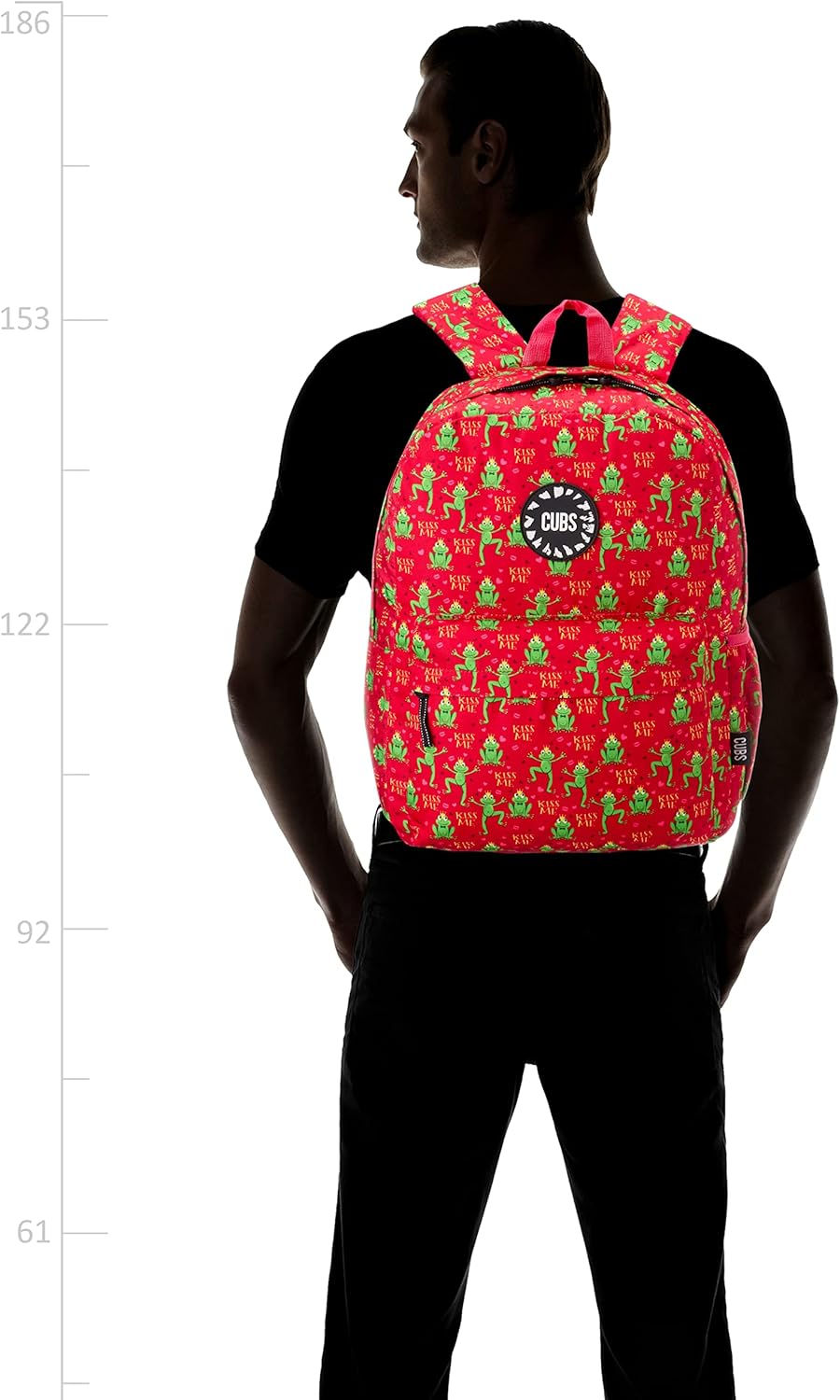 Cubs Polyester Frog Pattern Zip-Around Unisex School Backpack with Adjustable Shoulder Strap - Red & Green