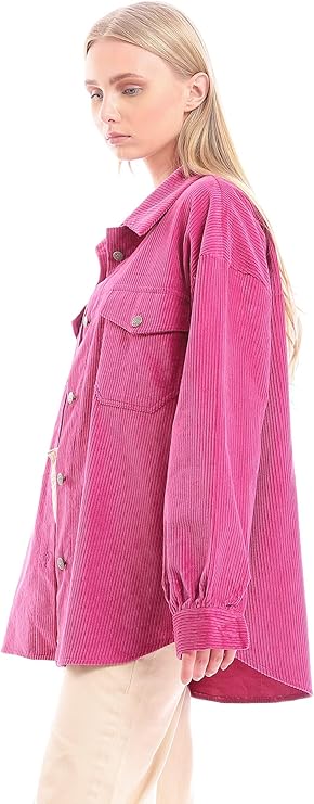 Ravin Women's Corduroy Shirt with Front Patched Pockets - Fuchsia