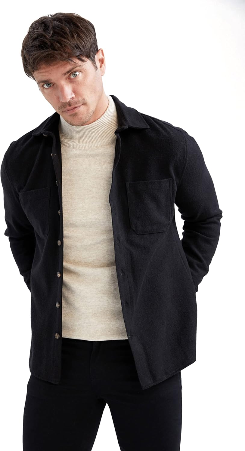 DeFacto Men's Modern Fit Long Sleeve Winter Shirt