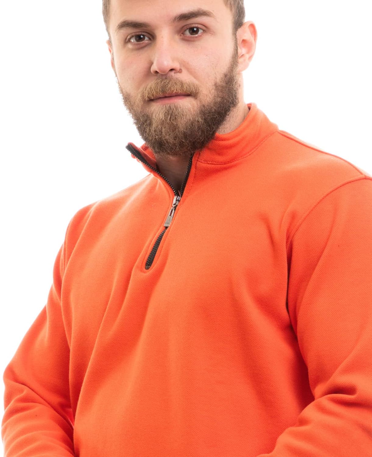 Andora Men's Upper Zipper Full Sleeves Plain Sweatshirt - Orange