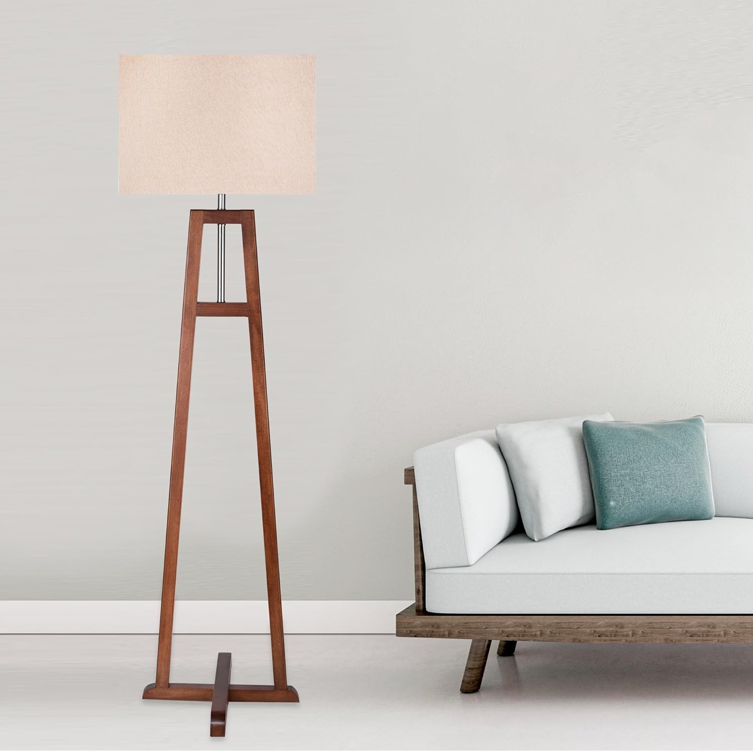 El Rawda RL-FL-A-007 Modern Dark Wood Floor Lamp for Living Room or Bedroom - Beige