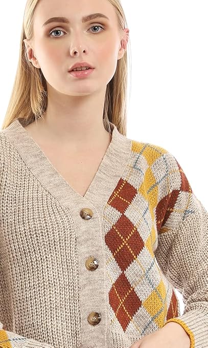 Ravin Women's Argyle Knitted Buttoned Cardigan - Style 96327