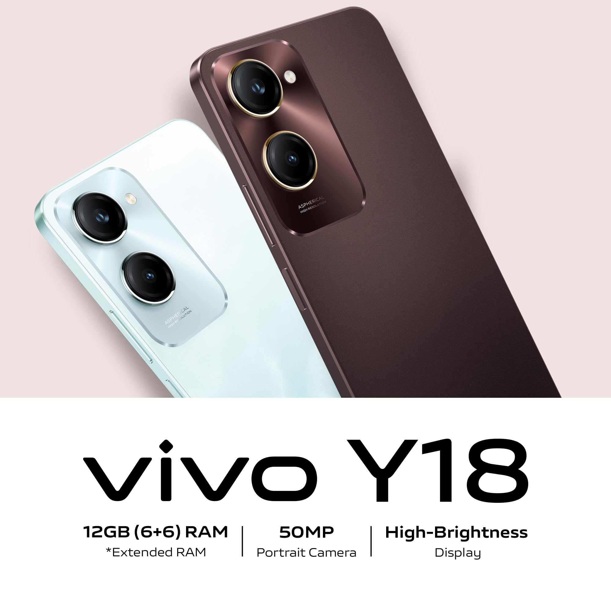 vivo Y18 4G (6GB+6GB RAM, 128GB) | 6.56 Inch Display | 90Hz Refresh Rate | 50MP Rear Camera | Super Night Mode | IP54 Dust & Water Resistance | 1TB Memory Expansion | Includes Neck Band Bundle