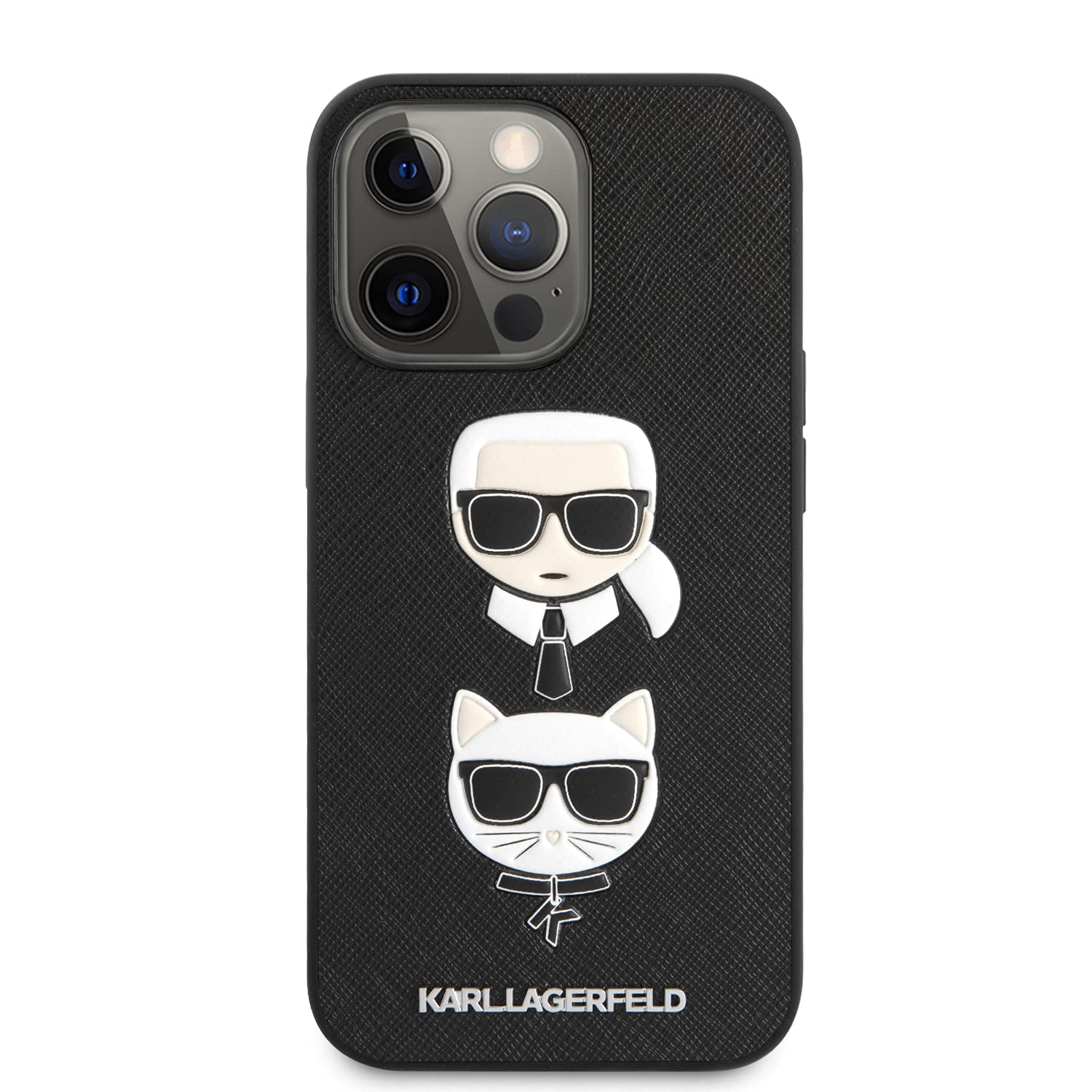 CG Mobile Karl Lagerfeld KLHCP13LSAKICKCBK Protective Hard Case for Apple iPhone 13 Pro - Black (Karl and Cat Head Design)