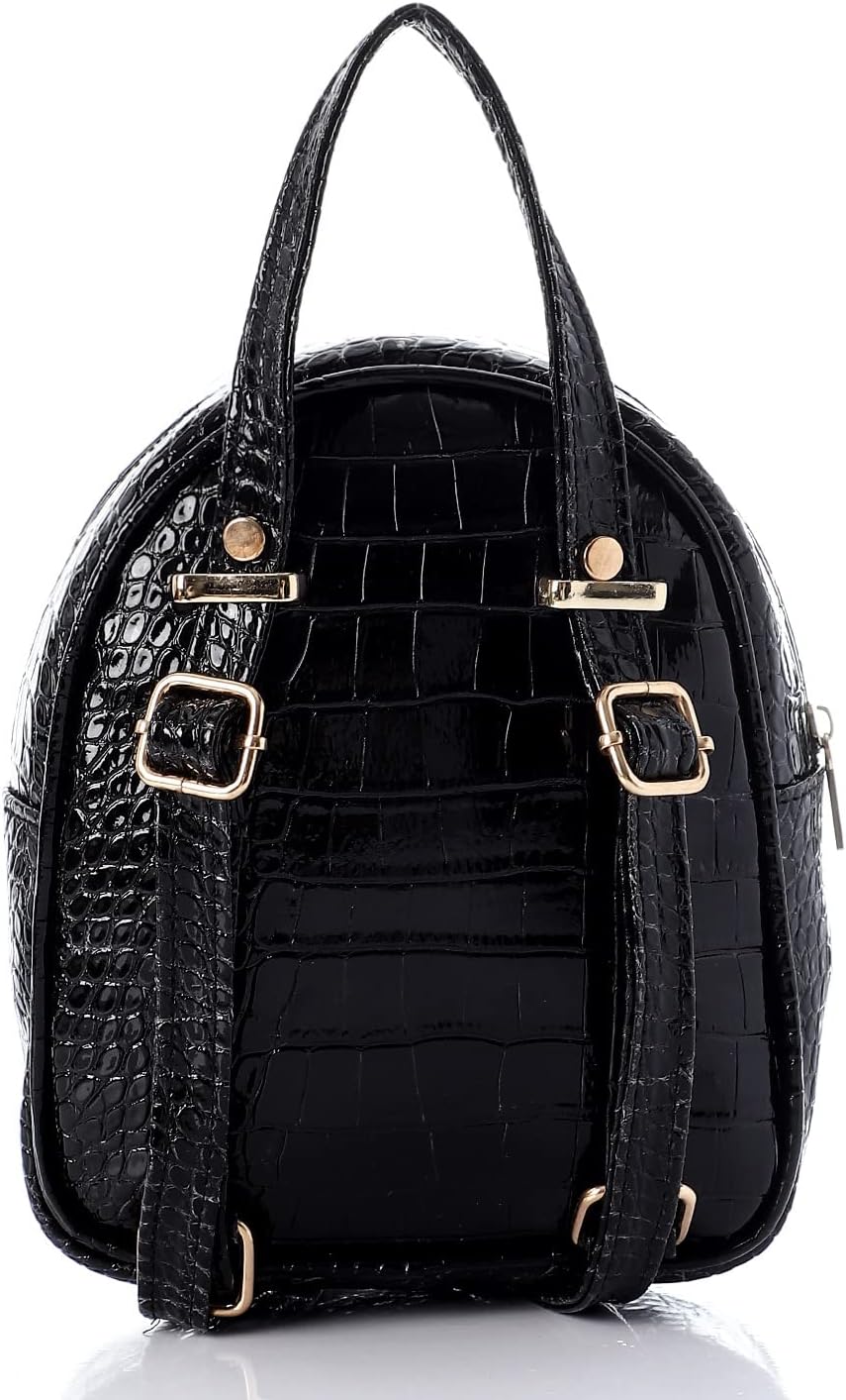 Shiny Snake Leather Backpack - Black