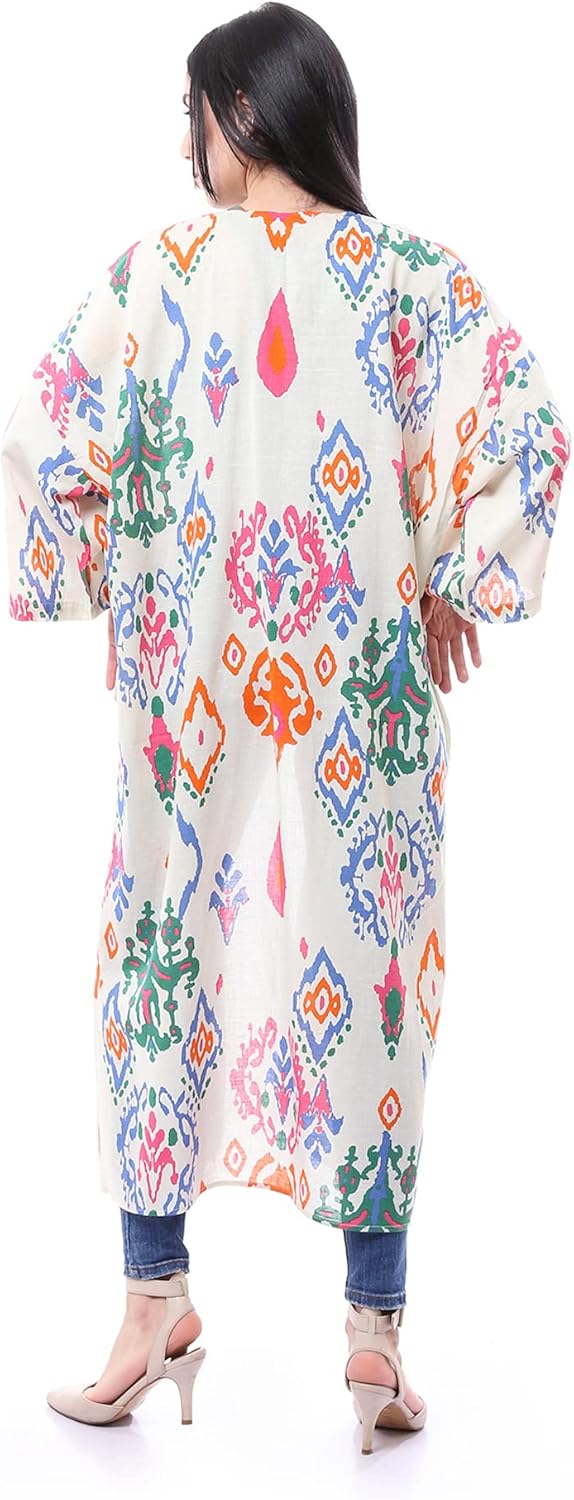 Ravin Women's Patterned 3/4 Sleeve Slip-On Summer Kimono - Multicolour, Size M