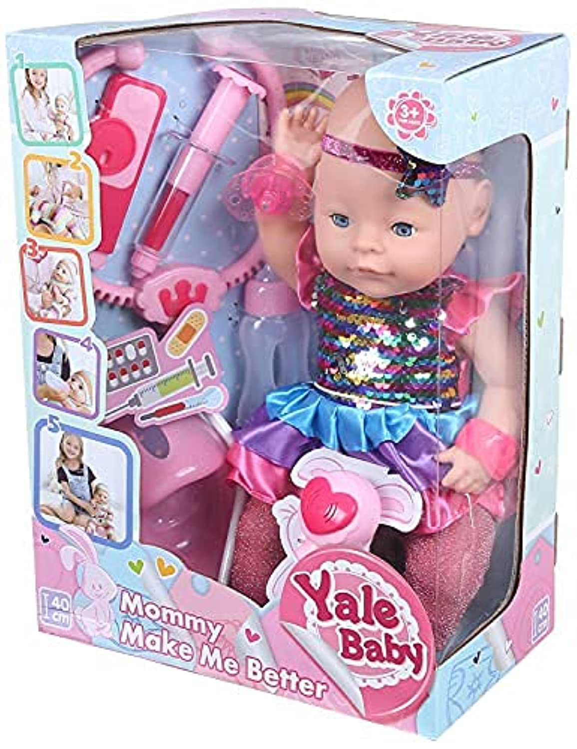 Yale Doll with Accessories for Girls, 40 cm - Multi Color