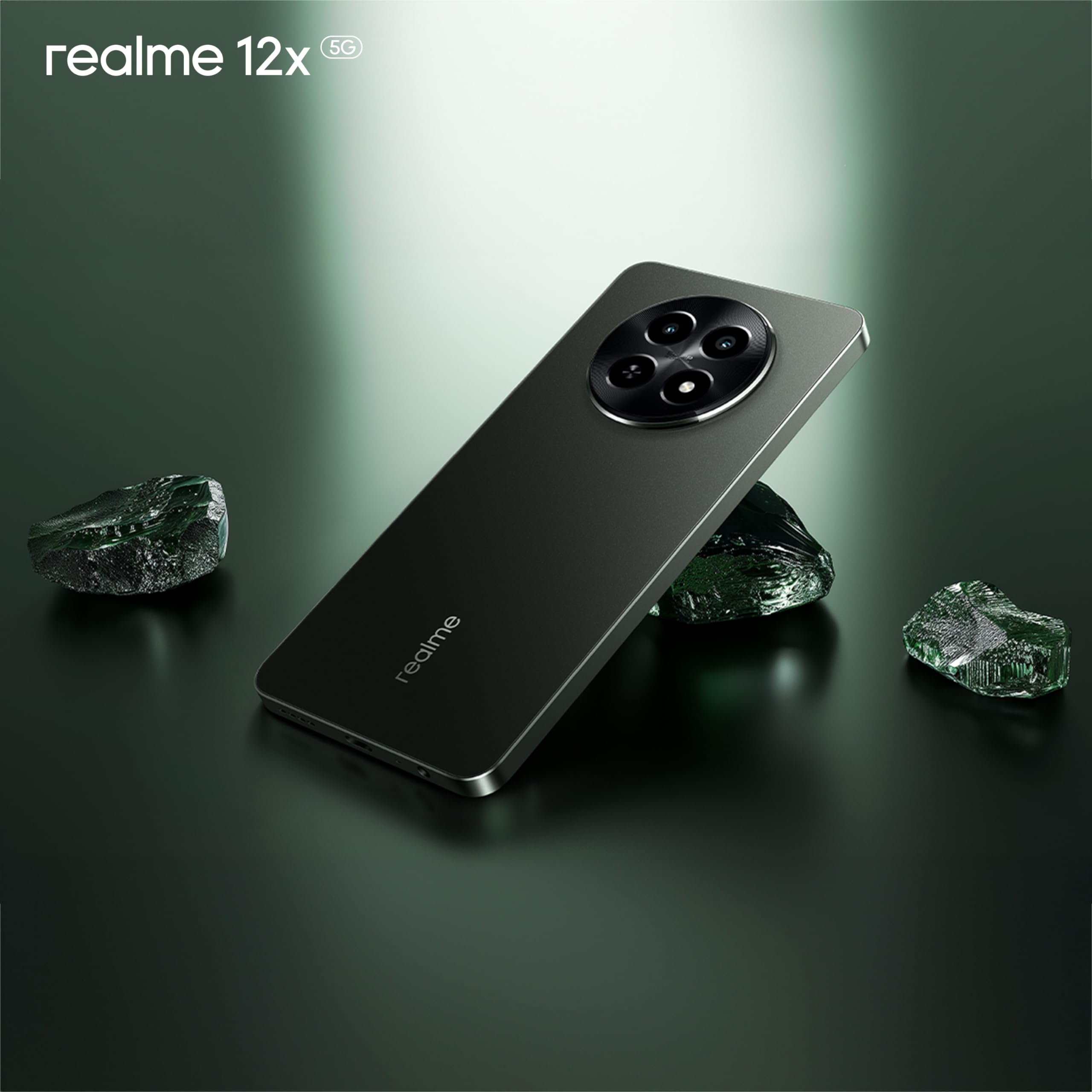 هاتف Realme 12X 5G - سعة تخزين 256 جيجابايت، ذاكرة عشوائية 8 جيجابايت، اللون الأسود المتألق، يدعم NFC