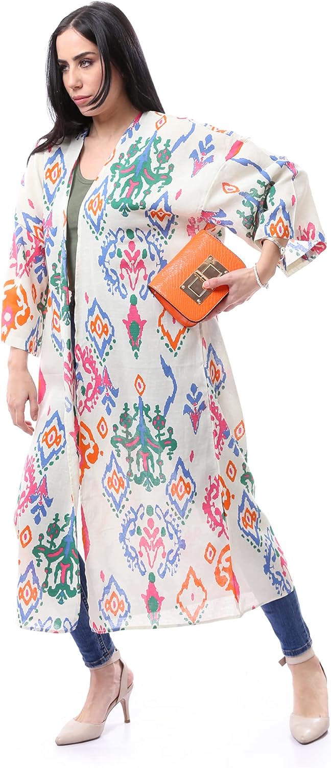 Ravin Women's Patterned 3/4 Sleeve Slip-On Summer Kimono - Multicolour, Size M