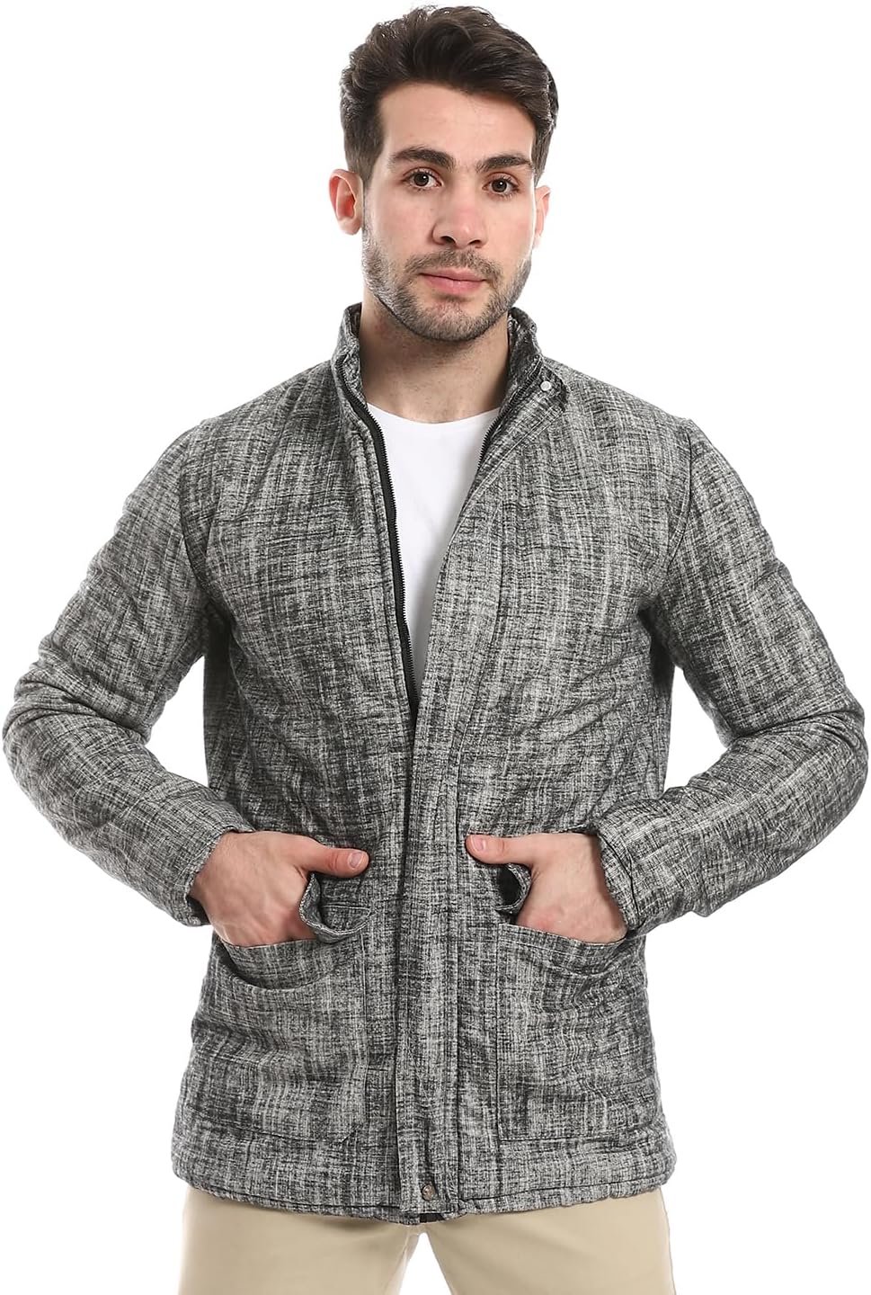 Andora Men's Zipper Through Neck Linen Jacket