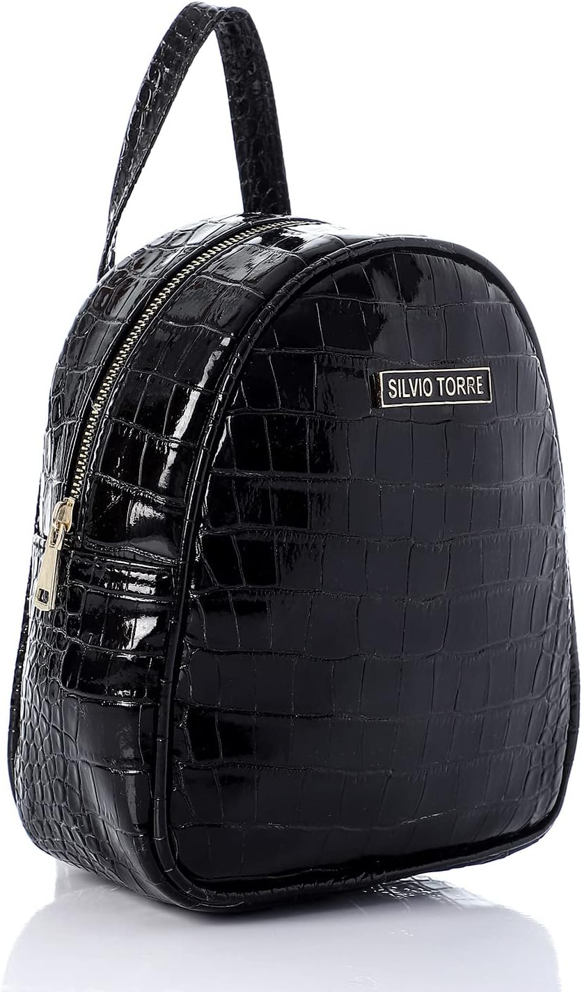 Shiny Snake Leather Backpack - Black