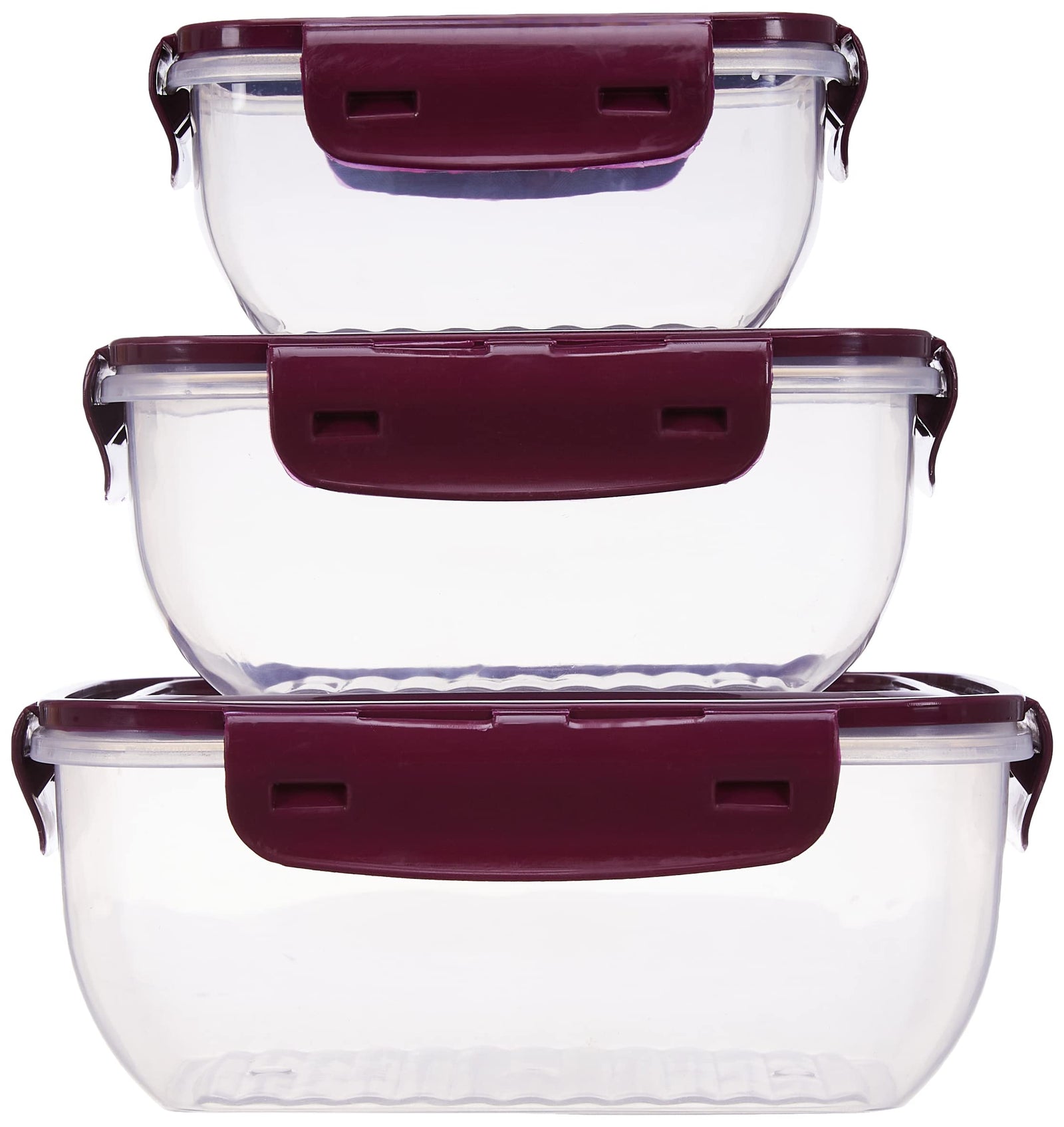 Color Block Clear Plastic Rectangular Refrigerator Set - 3 Pieces (1400ml, 800ml, 400ml) - Clear/Wine