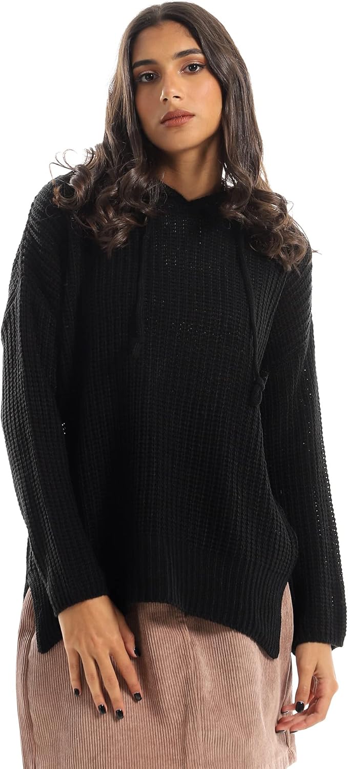 Ravin womens Ravin Women Cozy Knitted High Low Hoodie With Drawstring Pullover Sweater