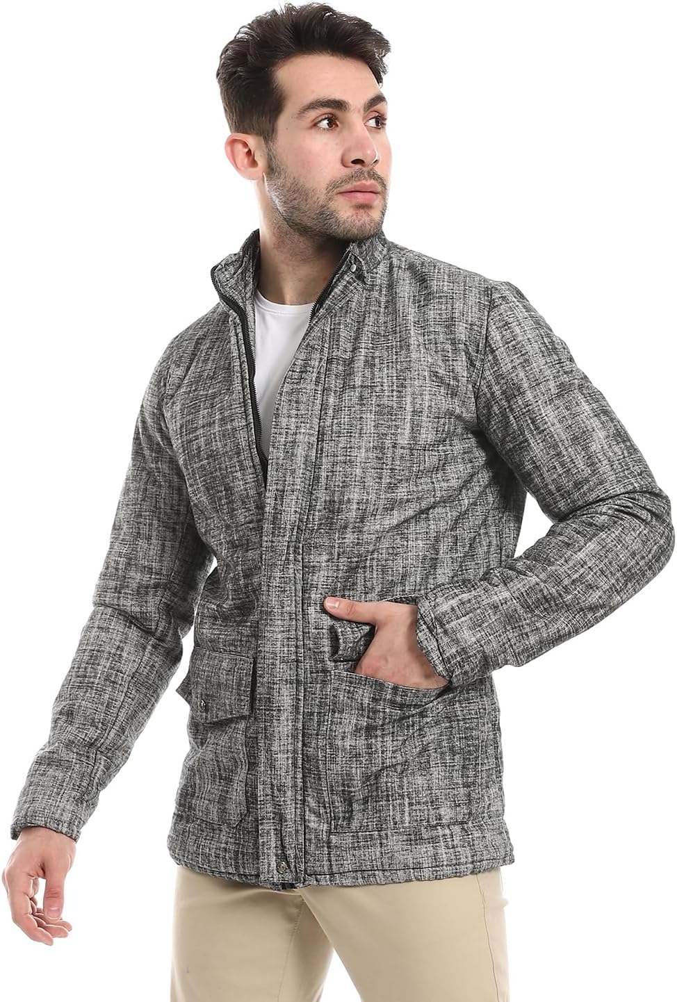 Andora Men's Zipper Through Neck Linen Jacket