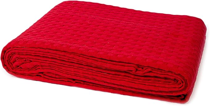 Home of Linen - Cotton Bedspread, Size 230 x 250 cm, Red