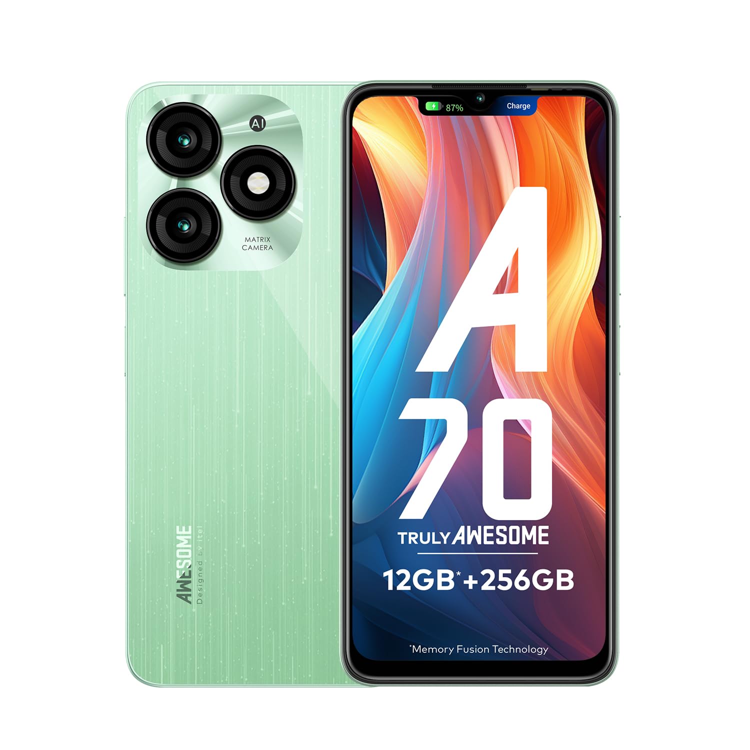 itel A70 | 4+8GB RAM + 256GB ROM | 13MP Dual Rear Camera & 8MP Front Camera | 5000mAh Battery with Type-C Charging | Dynamic Bar | Side Fingerprint Sensor | Octa-Core Processor | Field Green