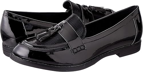 Sprox Patent Faux Leather Notched Vamp Tassel Loafers for Women