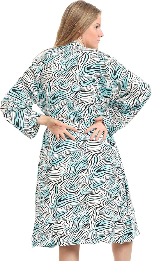 Kady Women Spaghetti Strap Zebra Print Short Nightgown with Robe