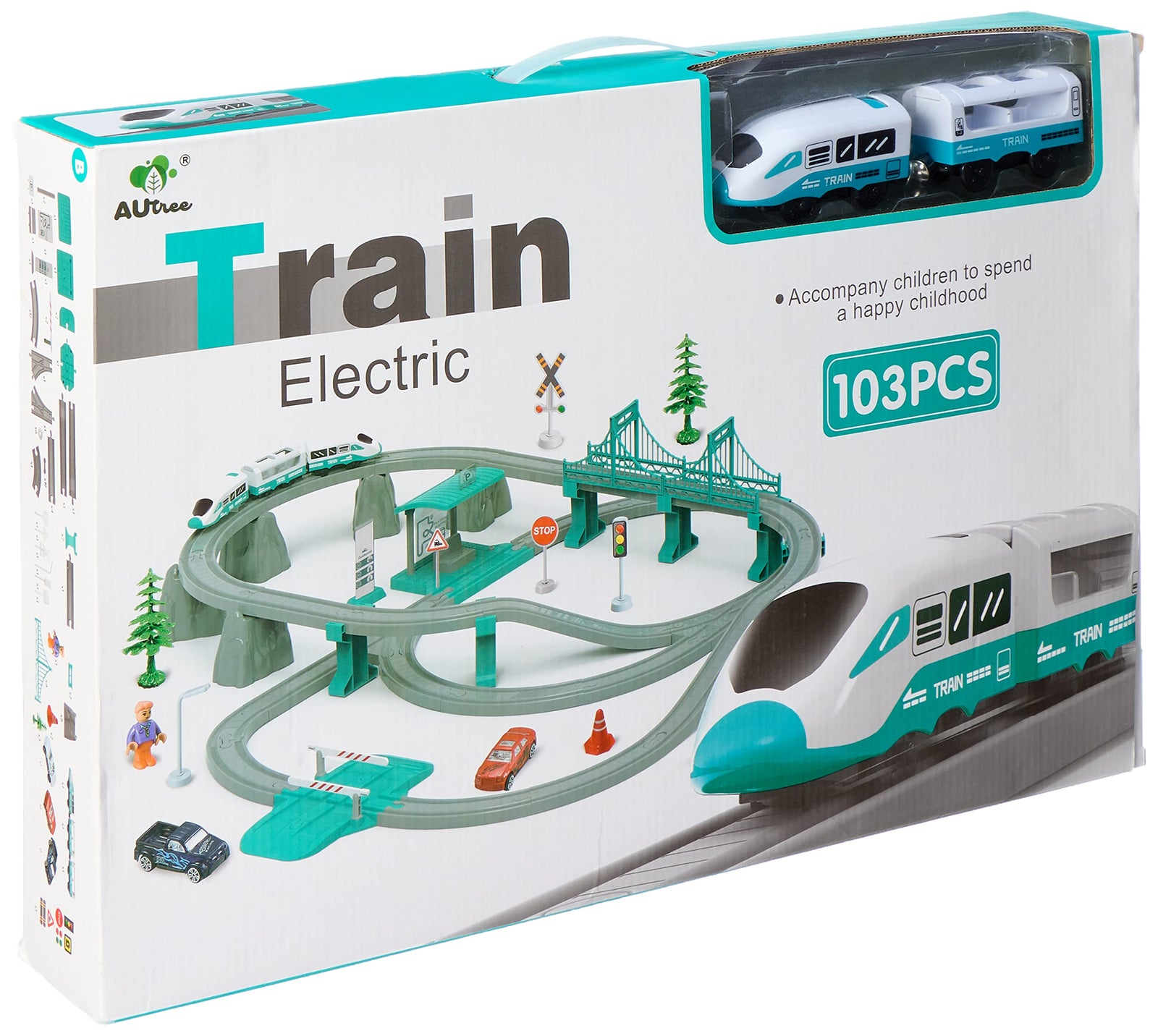 New Rail Car 103PCS (with Platform) - Green High-Speed Magnetic Rail