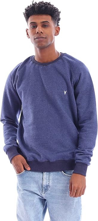 Ravin mens Ravin 96042 Round Collar Long Sleeves Ribbed Cuffs Sweatshirt - Heather Navy Blue Sweatshirt