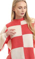 Ravin Women's Bi-Tone Knitted Mock Neck Pullover - Off White & Coral (96991)