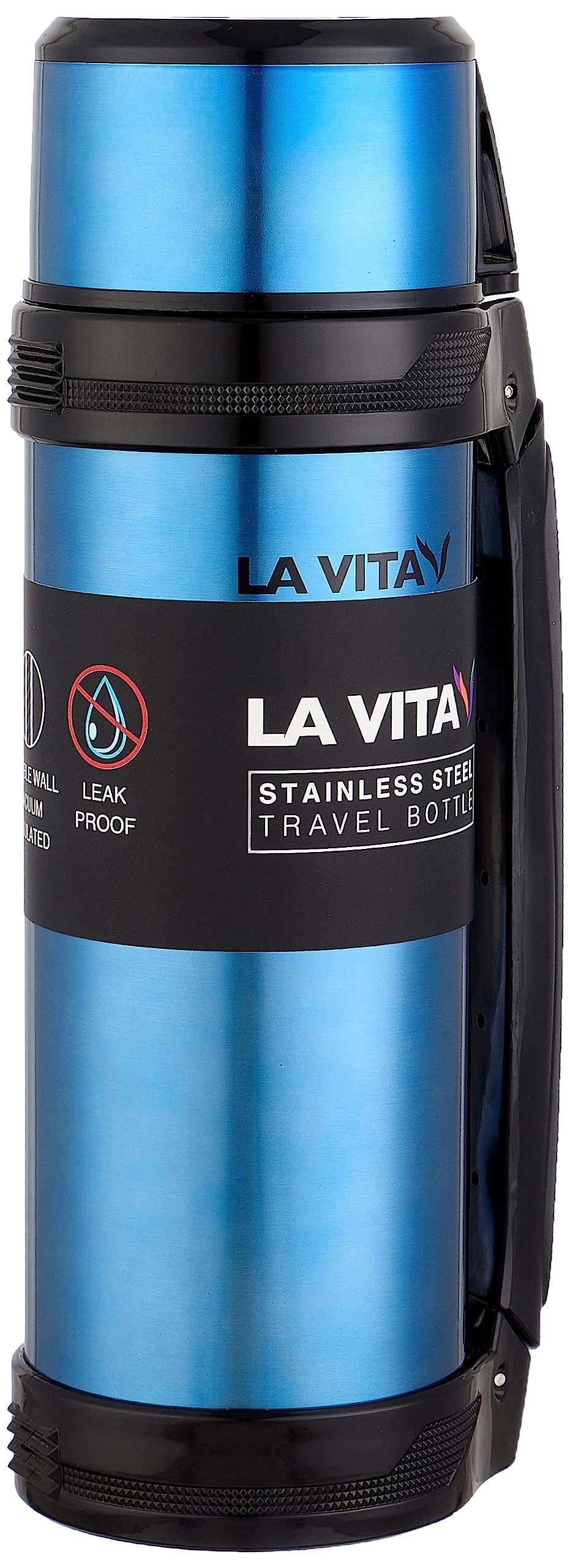 Lavita - Stainless Steel Thermos 1.00 Liter Mitac Blue with Handle and Deluxe Belt