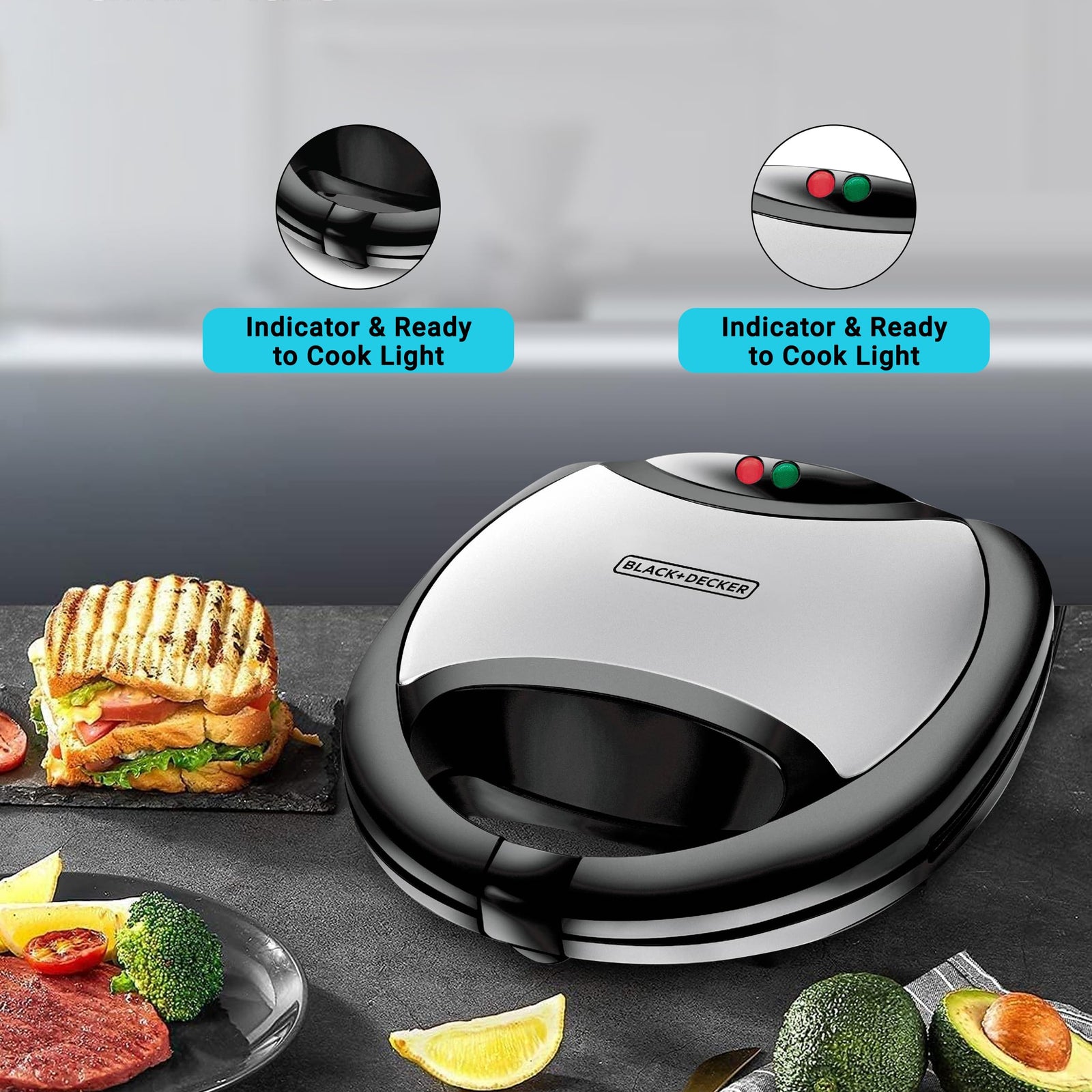 BLACK+DECKER 2-Slot Sandwich Maker with Grill, Black - TS2080-B5