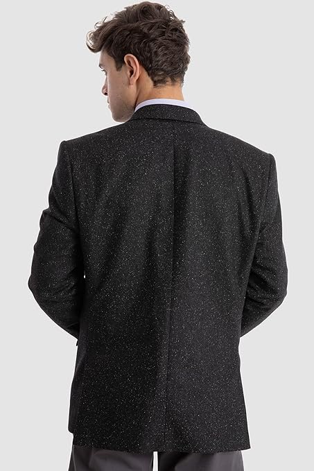 ESLA Men’s Heather Charcoal Black Regular Buttoned Blazer