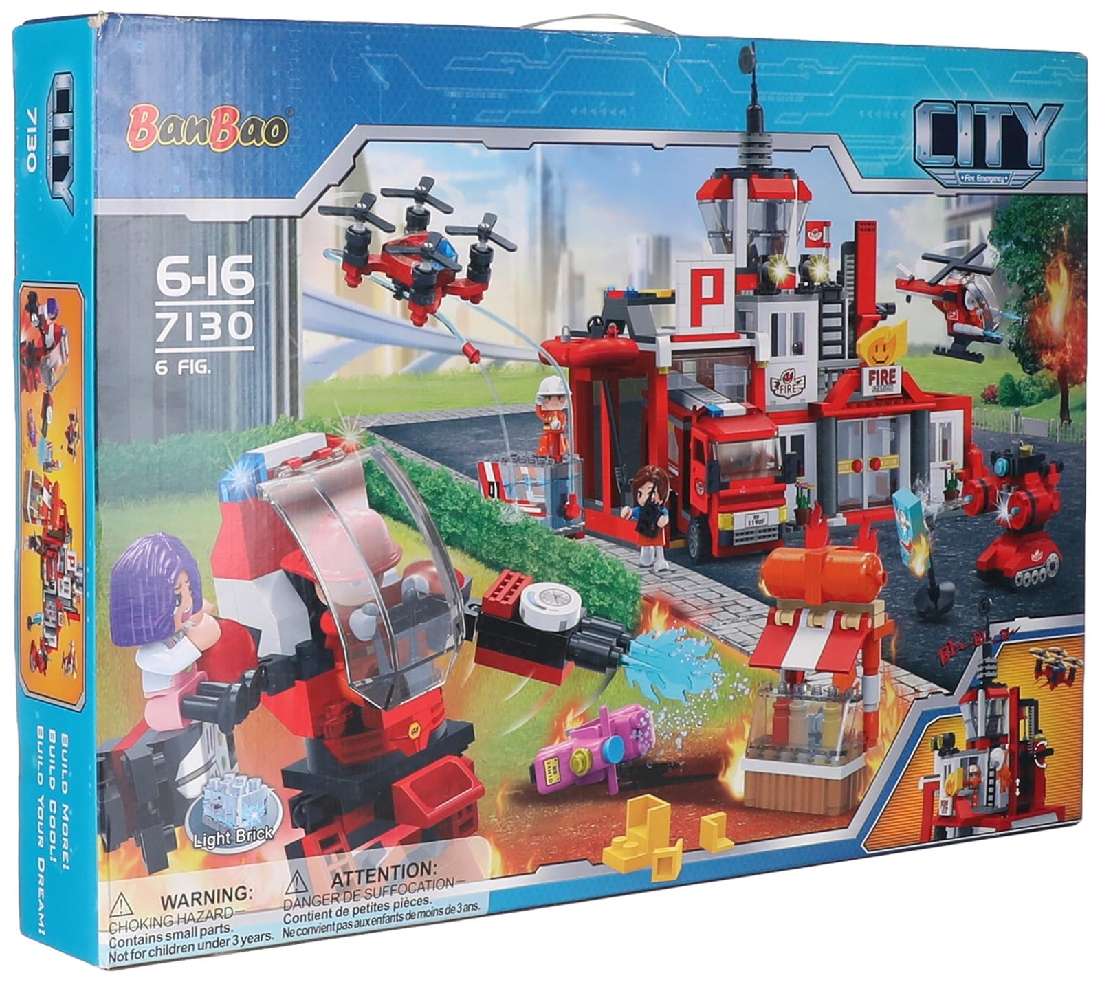 BanBao Fire Station Building Blocks Set with Fire Rescue Tower, Fire Ladder Truck, and Robot Kits - 1081 Pieces (Model: B7130)