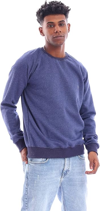 Ravin mens Ravin 96042 Round Collar Long Sleeves Ribbed Cuffs Sweatshirt - Heather Navy Blue Sweatshirt