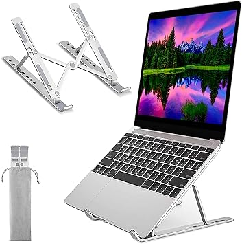 Adjustable Laptop Stand, Portable Aluminium Laptop Riser Laptop Holder for Desk, Foldable Ventilated Cooling Computer Support Stand for Apple MacBook Pro/Air, HP, Sony, Dell, More 10-15.6”