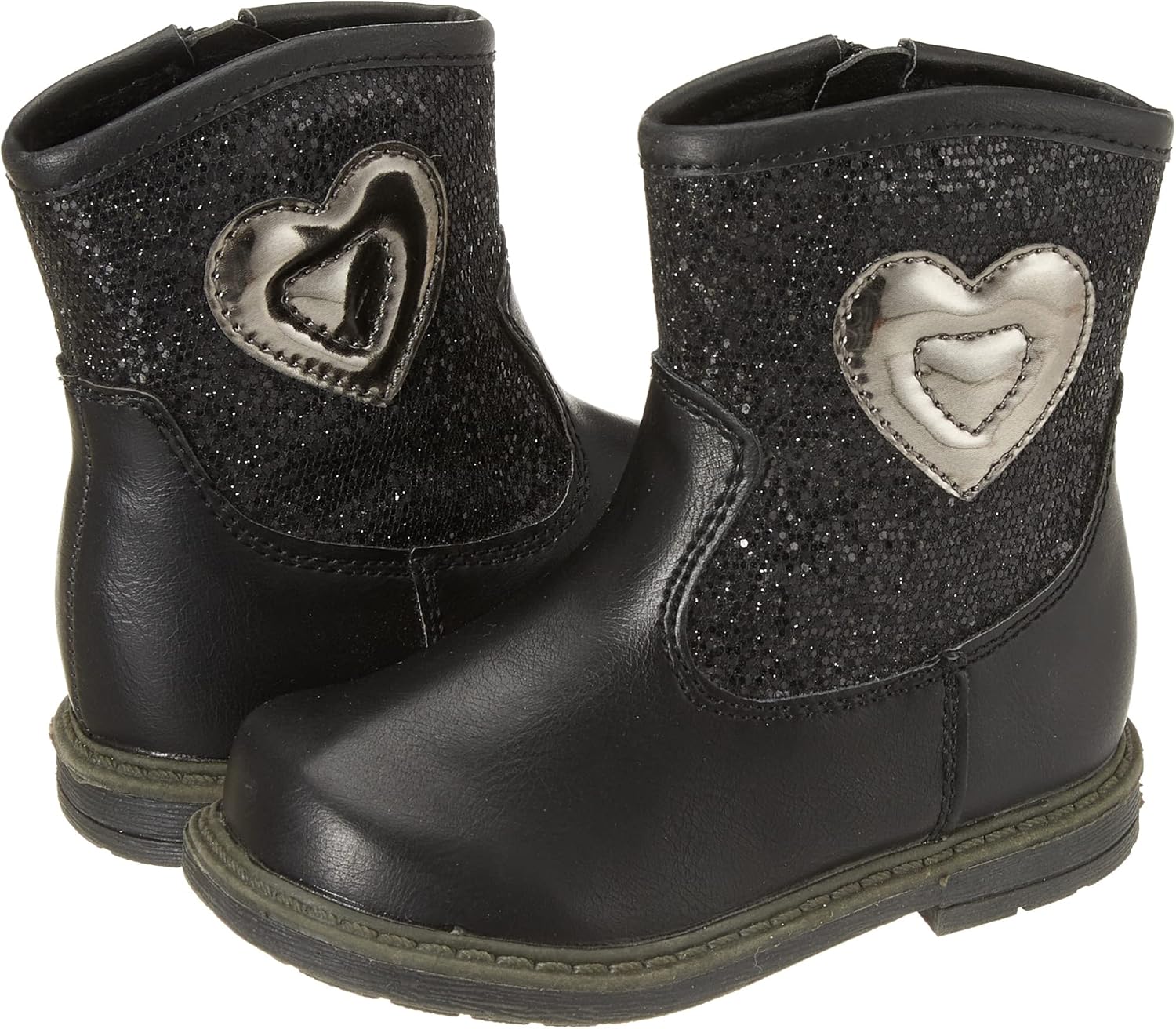 Sprox Mixed Media Stitched-Heart Detail Side-Zip Mid-Calf Boots for Girls