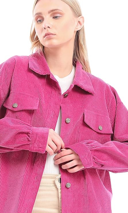 Ravin Women's Corduroy Shirt with Front Patched Pockets - Fuchsia