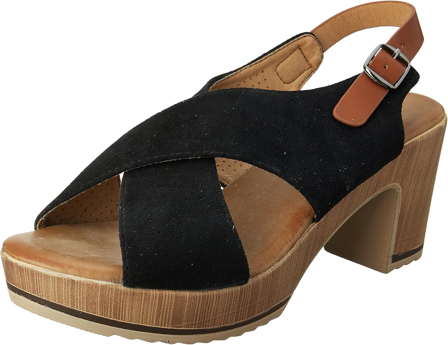 Club Aldo Perforated Faux Nubuck-Leather Accent Cross-Strap Slingback Chunky-Heel Sandals for Women