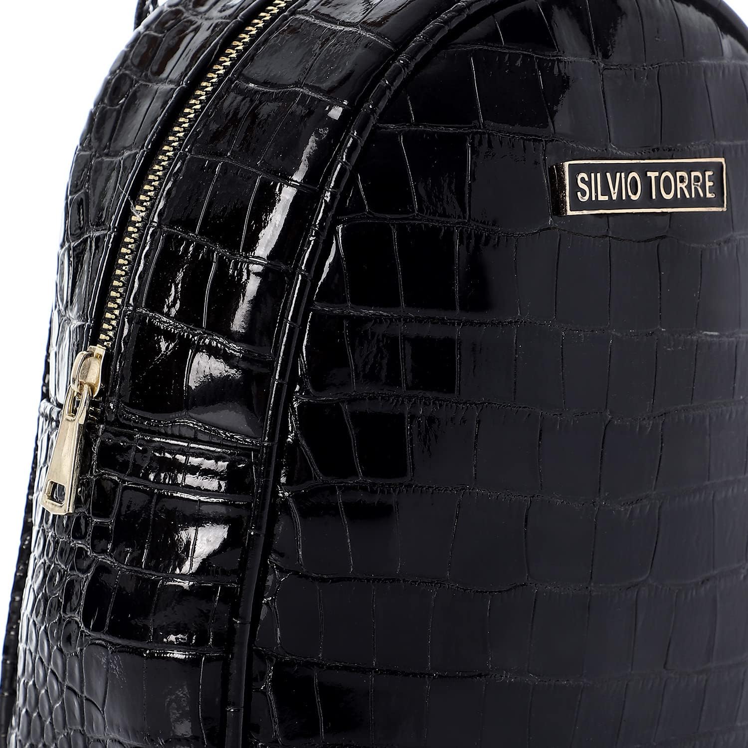 Shiny Snake Leather Backpack - Black