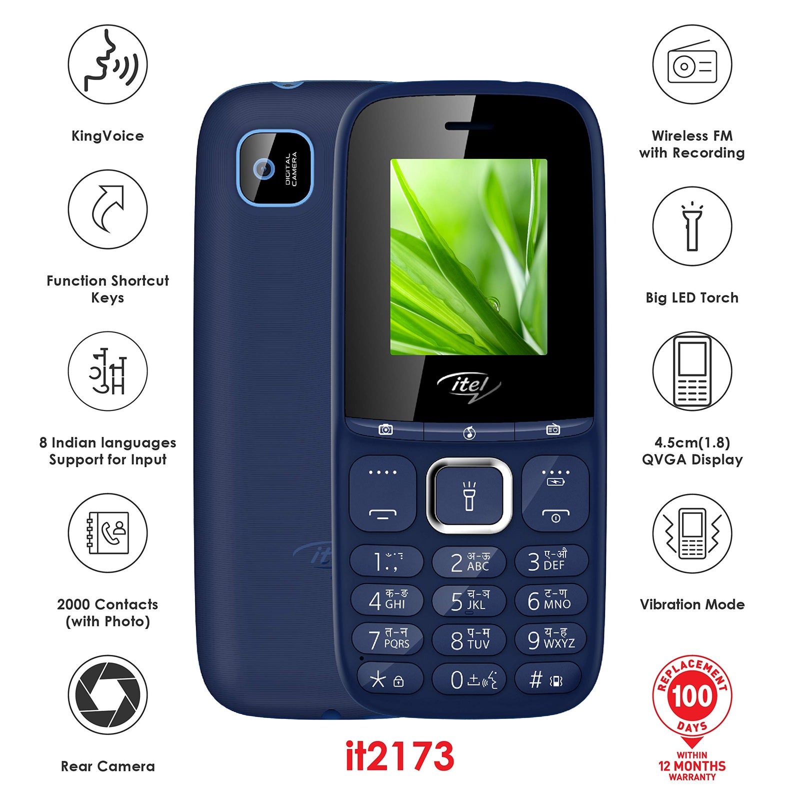 هاتف Itel it2173 (4.5 سم، 1000 مللي أمبير، أزرق غامق)