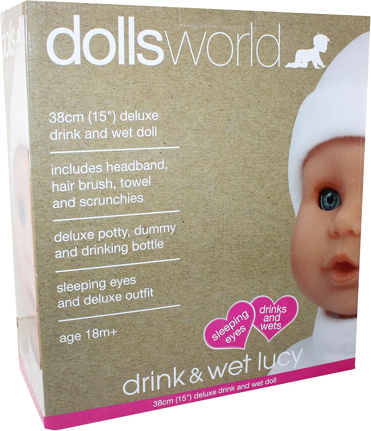 دمية أطفال من Dolls World بملابس، 38 سم، أبيض ووردي