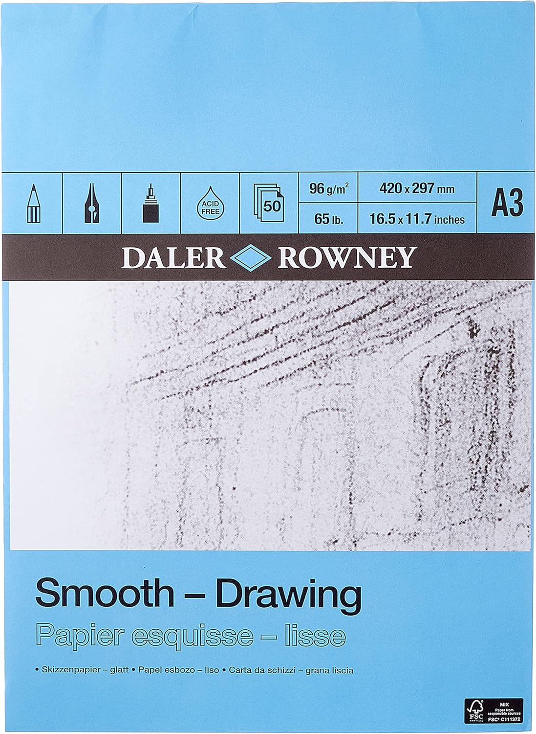 Daler Rowney Smooth Drawing Pad A3 96g 50 Sheets