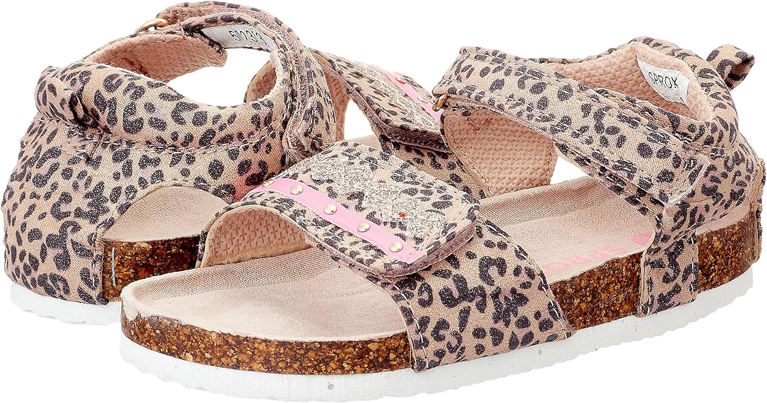 Sprox Leopard-Pattern Velcro-Strap Flat Sandals for Girls