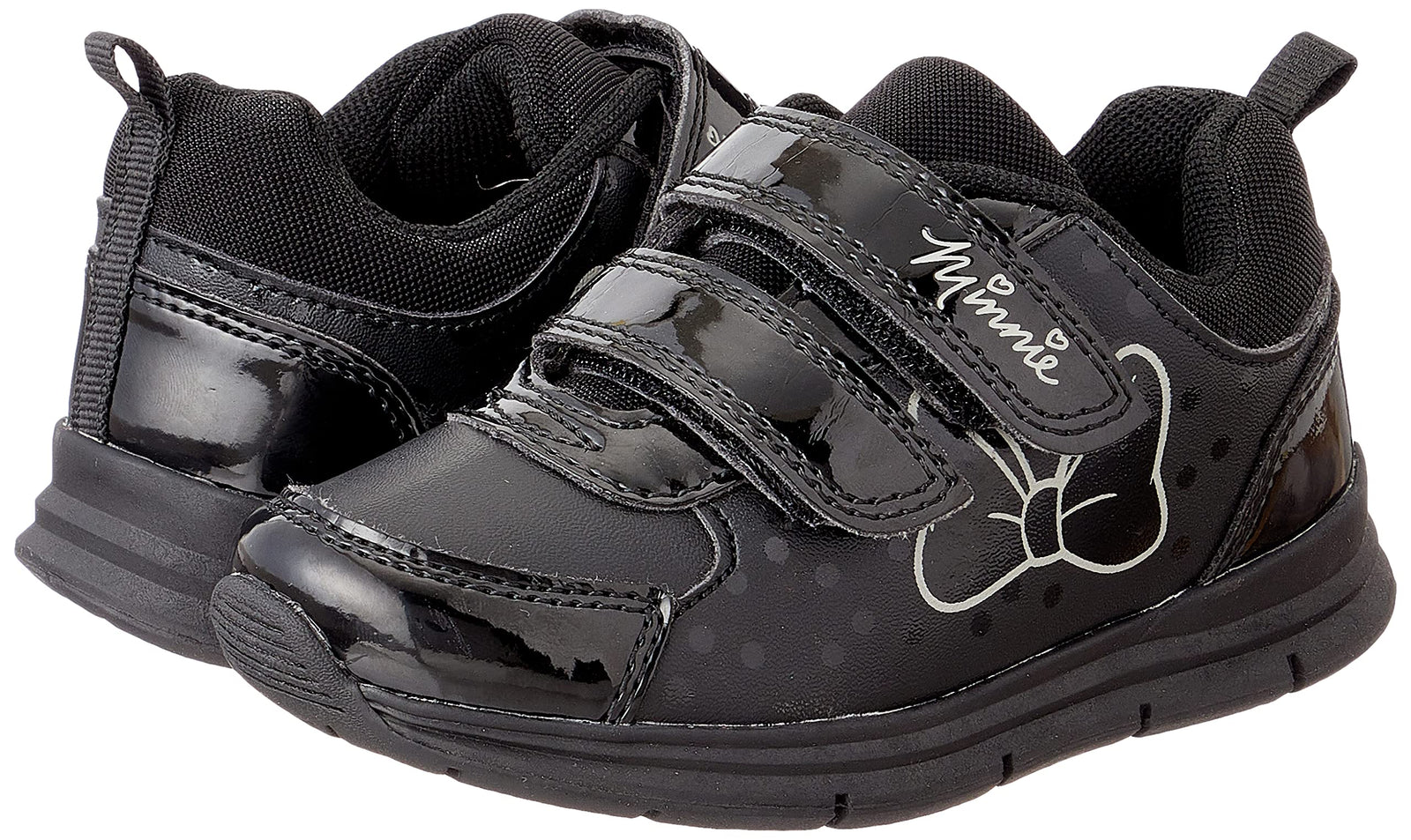 Leomil Girls' Leather School Shoes with Minnie Mouse Print and Velcro Closure