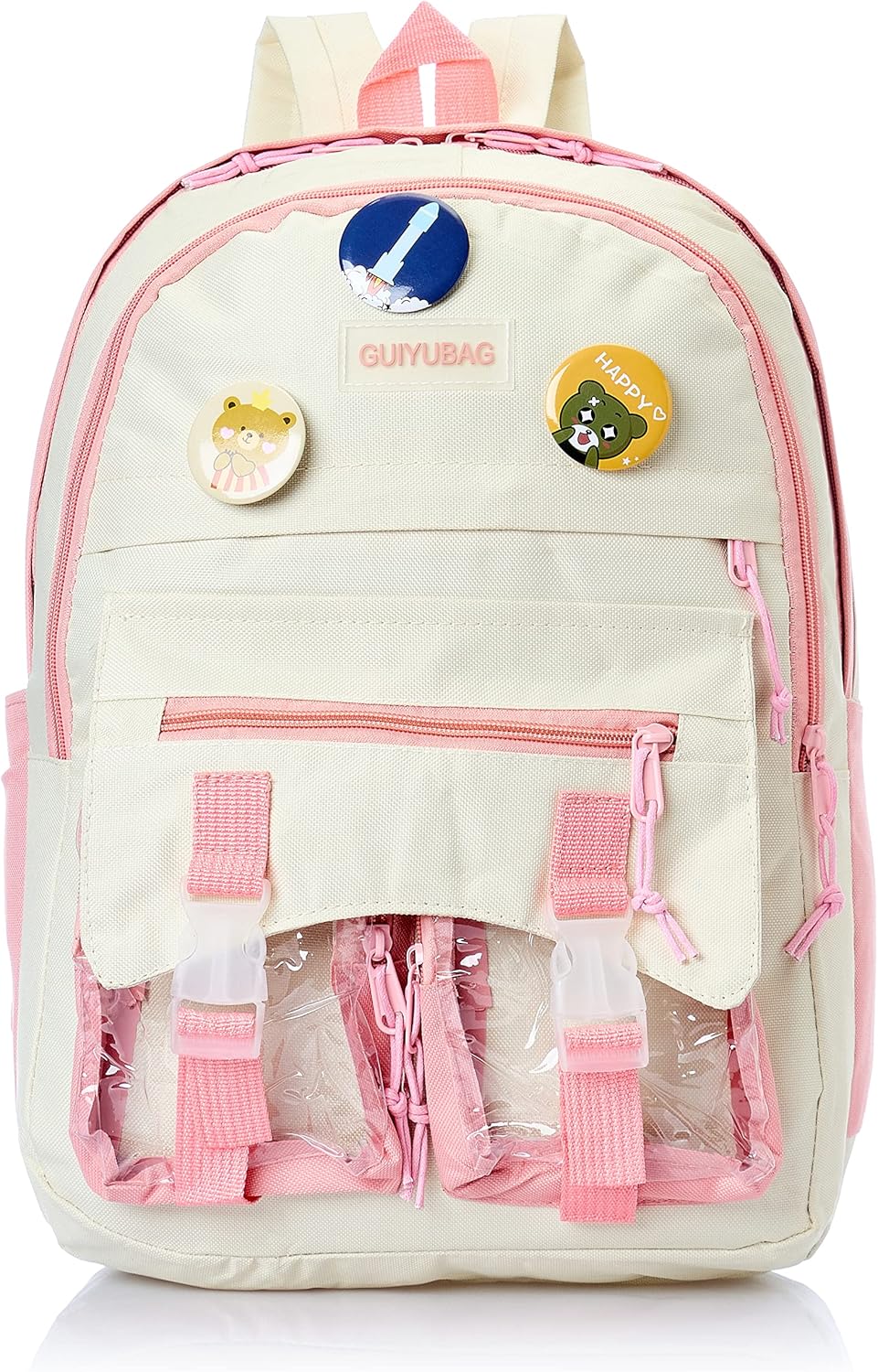 Generic Unisex MOT-217 Backpack - White and Pink, L