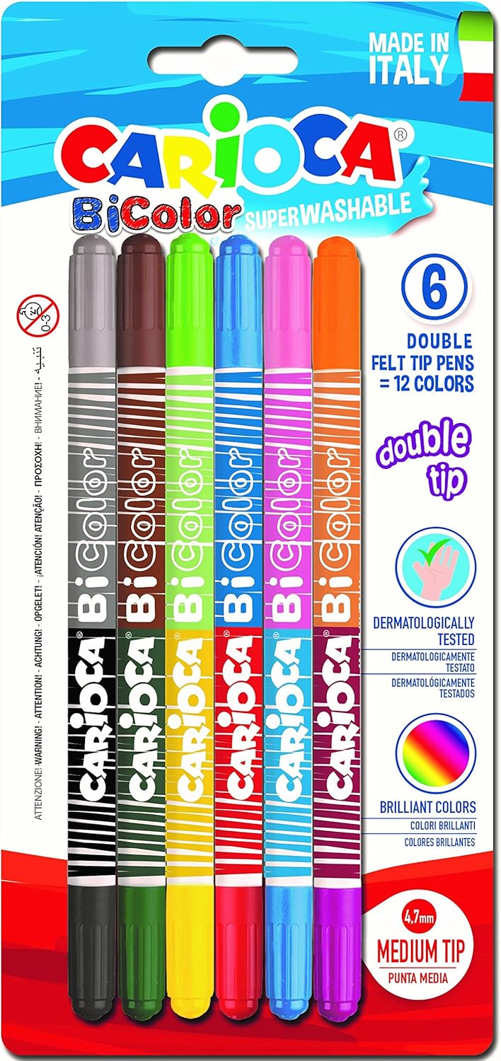 Carioca Bi-Color Twin Nib Felt Tip Pen (Pack of 6)