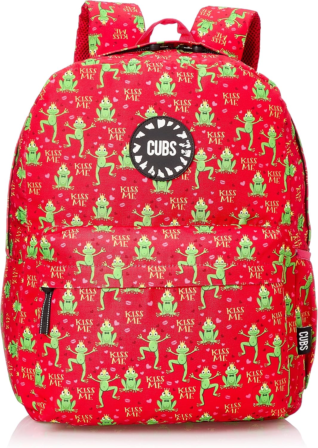 Cubs Polyester Frog Pattern Zip-Around Unisex School Backpack with Adjustable Shoulder Strap - Red & Green