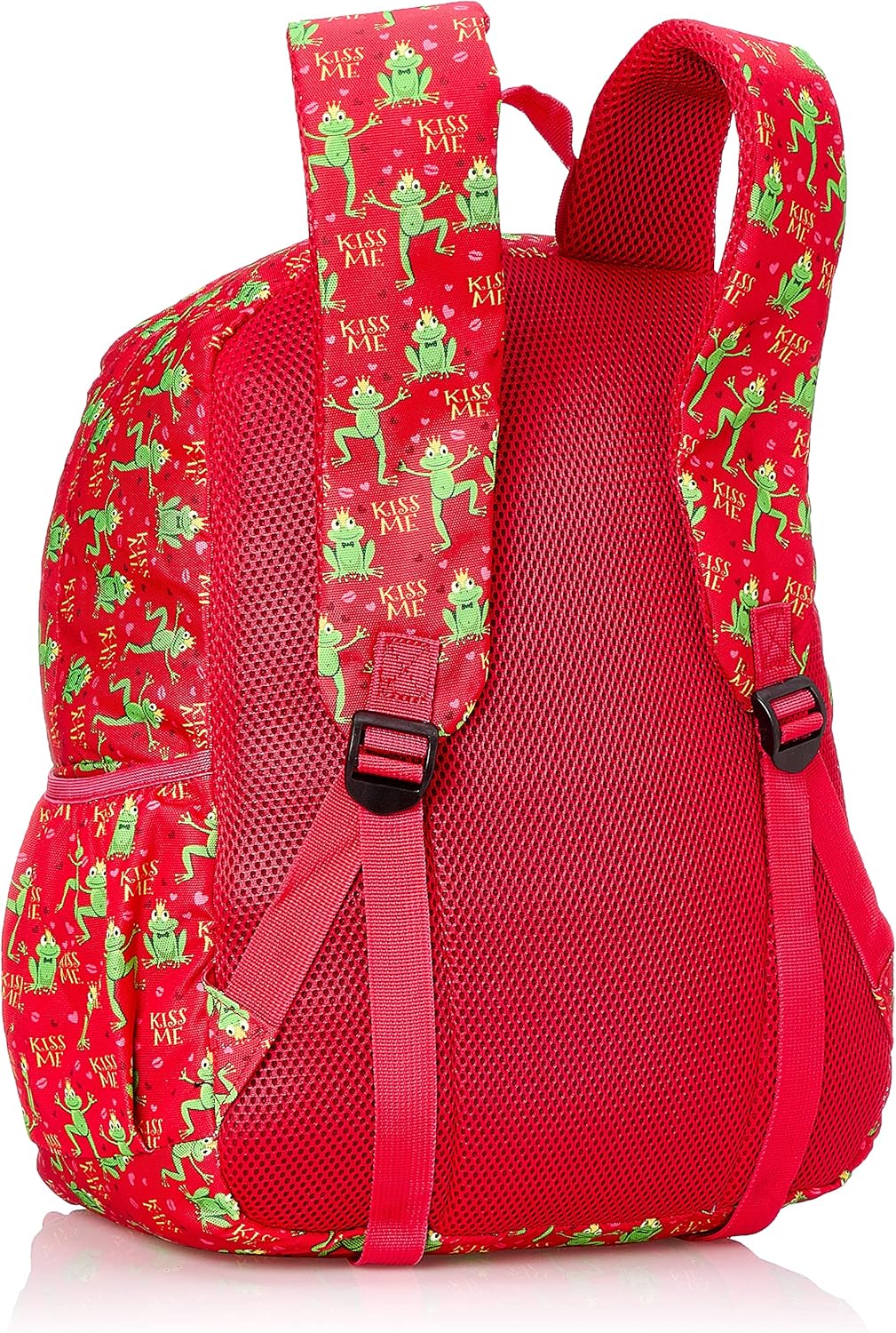 Cubs Polyester Frog Pattern Zip-Around Unisex School Backpack with Adjustable Shoulder Strap - Red & Green